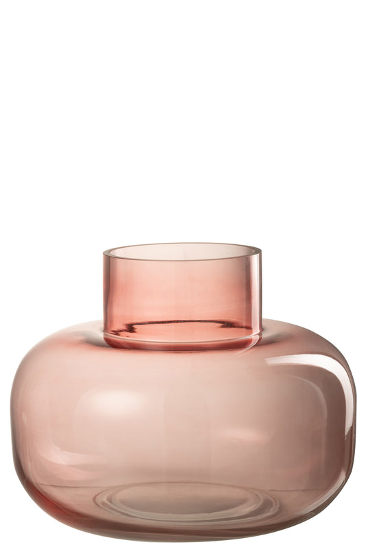 VASE FLAT ROUND GLASS PINK