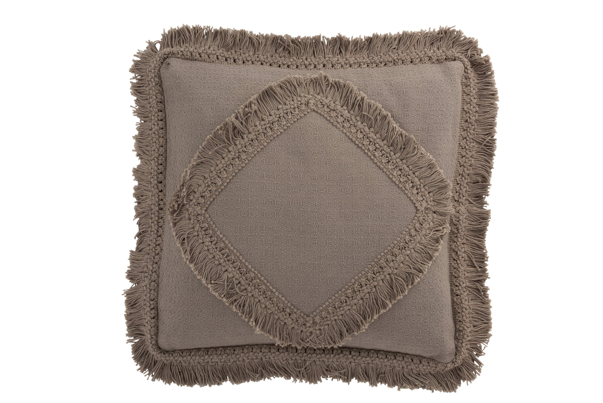 CUSHION FRINGE SQUARE COTTON TAUPE