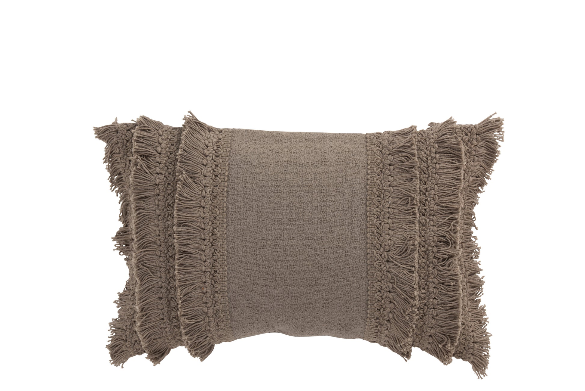 CUSHION RECTANGULAR TASSEL EDGE COTTON TAUPE