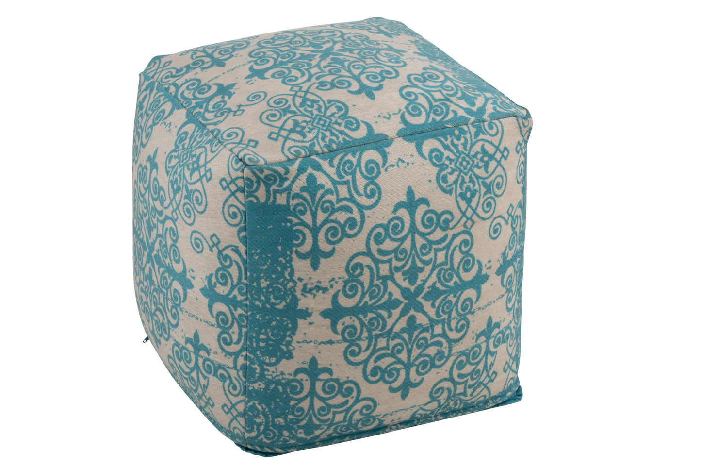 HASSOCK BAROQUE POLYESTER TURQUOISE/BEIGE