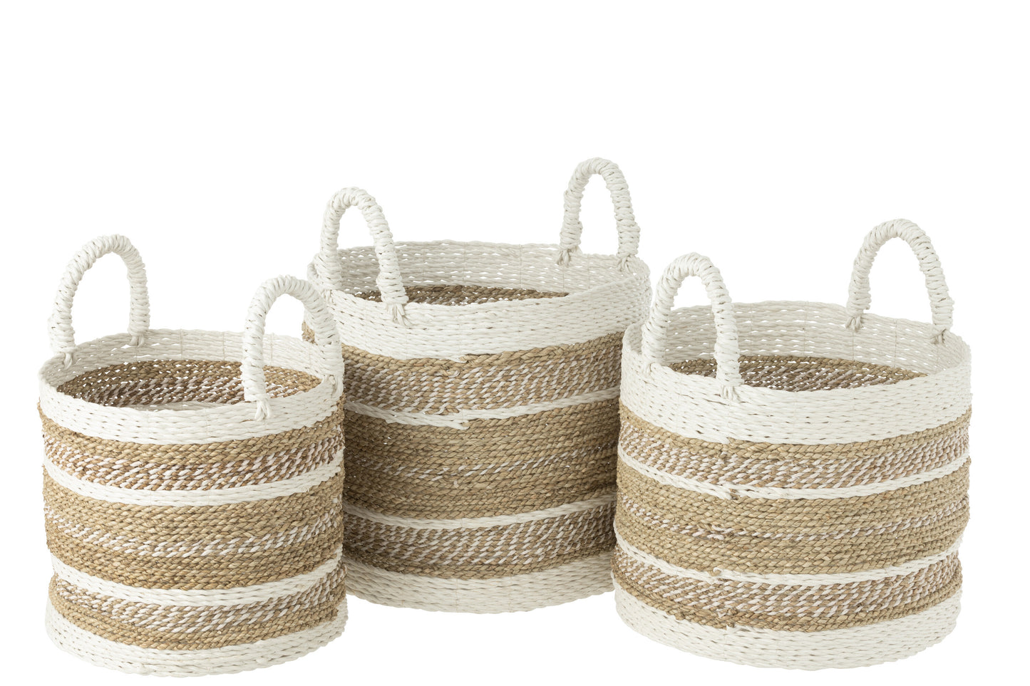 SET OF 3 BASKETS CARO RAFFIA WHITE/NATURAL