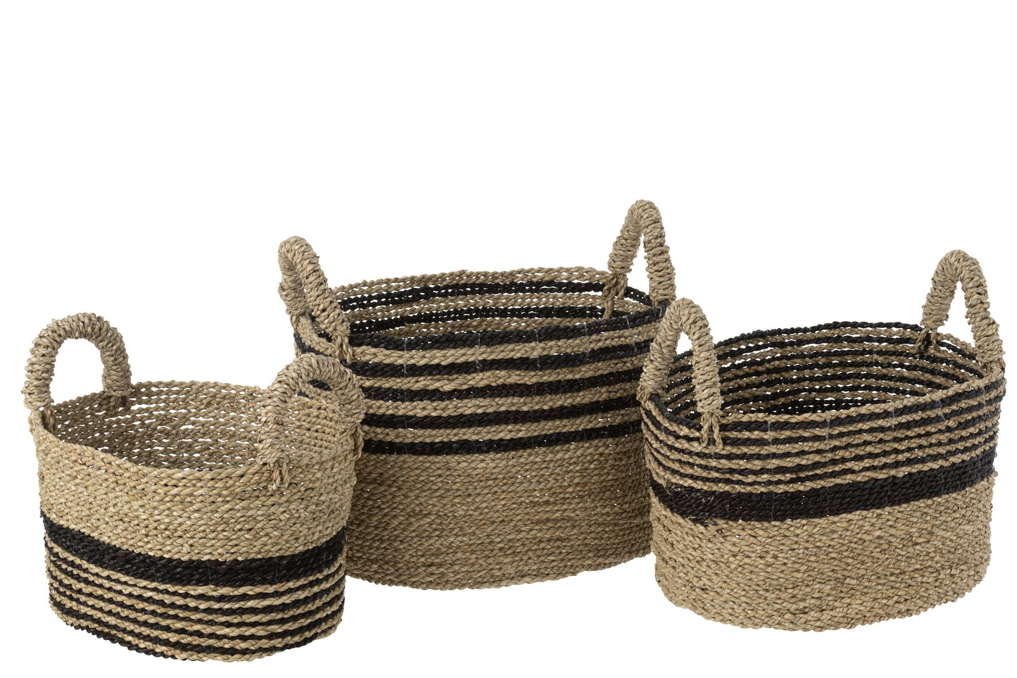 SET OF 3 BASKETS ALINE RAFFIA BLACK/NATURAL