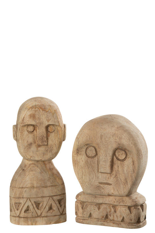 SET OF 2 OBJECTS AFRICAN MASKS WOOD NATURAL