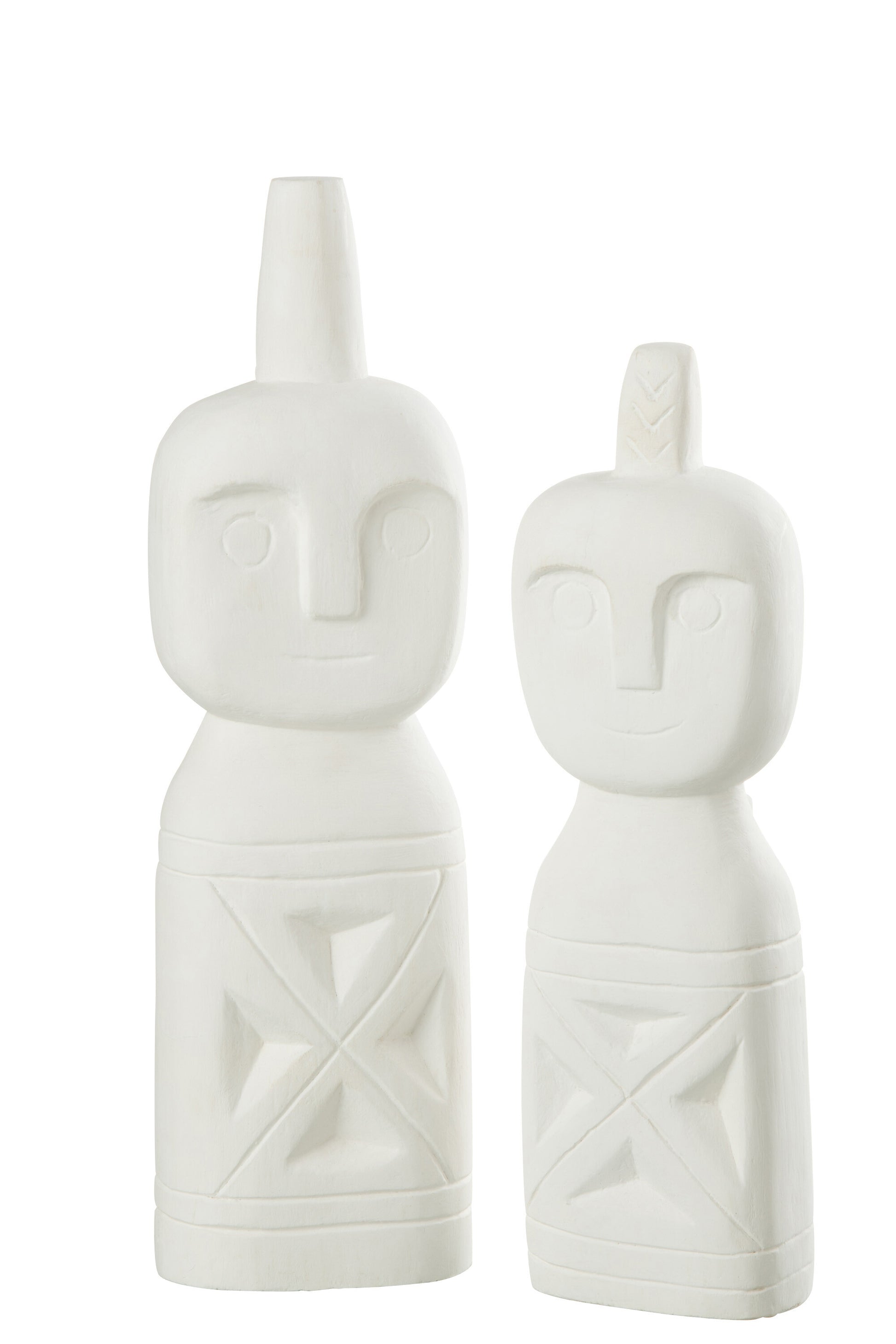 SET OF 2 OBJECTS AFRICAN CARVED FIGURE WOOD WHITE