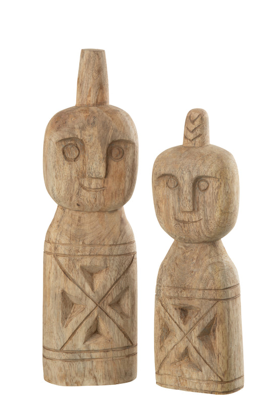 SET OF 2 OBJECTS AFRICAN CARVED FIGURE WOOD NATURAL