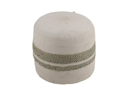 HASSOCK STRIPE JUTE WHITE/SAGE GREEN