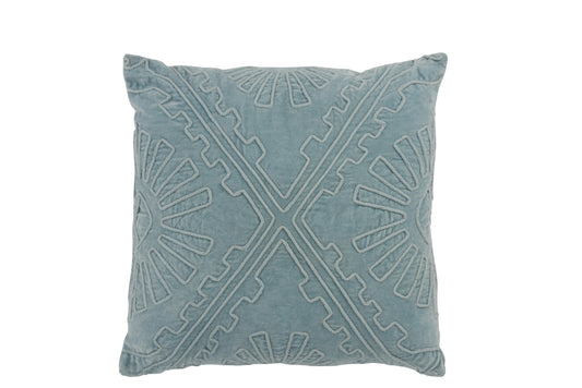 CUSHION AZTEC EMBROIDERED COTTON LIGHT BLUE