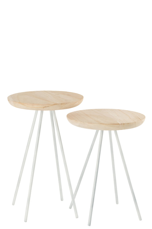 SET OF 2 COFFEE TABLE MARC WOOD METAL NATURAL WHITE