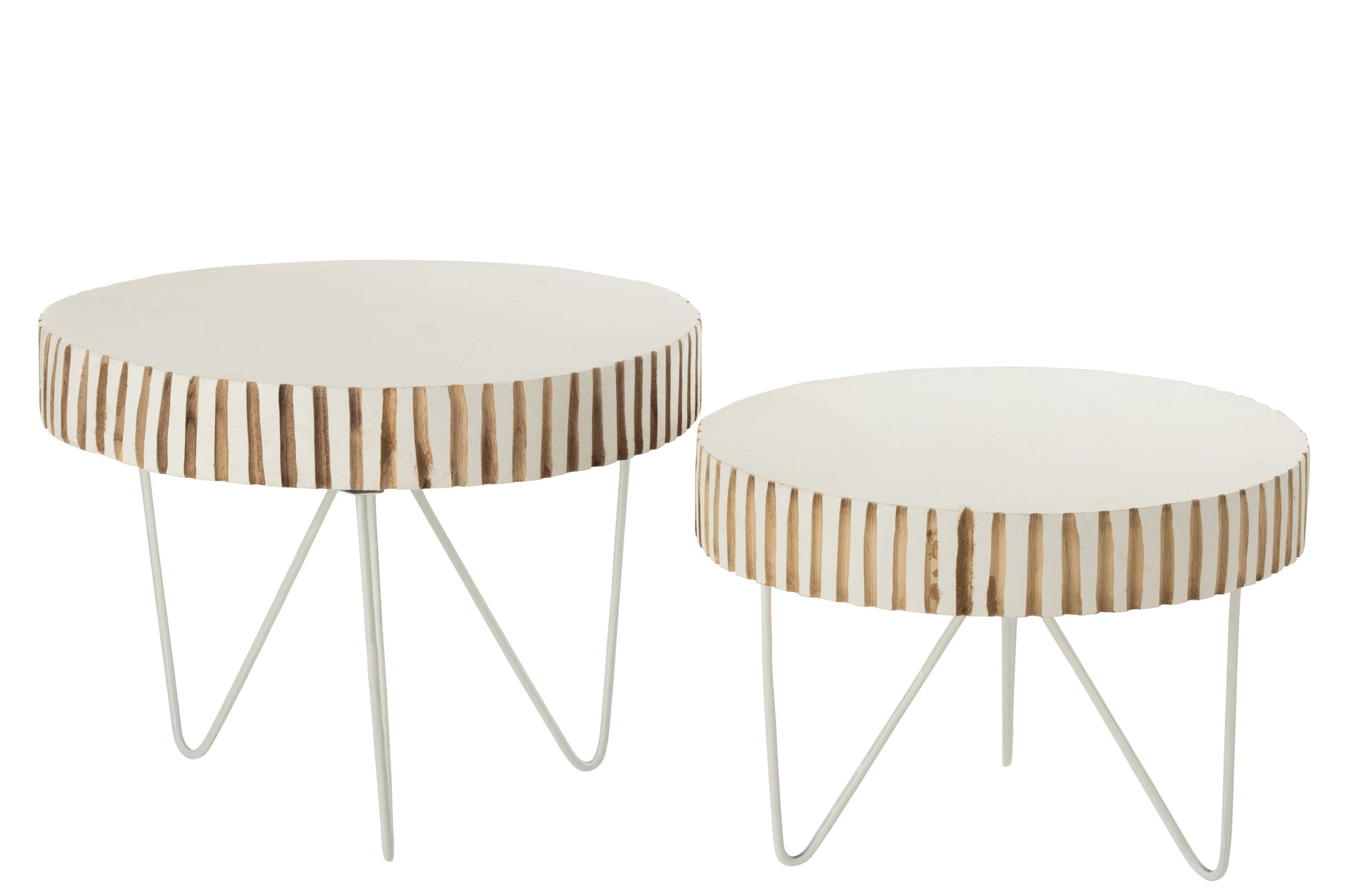 SET OF 2 TABLES YING WOOD METAL WHITE