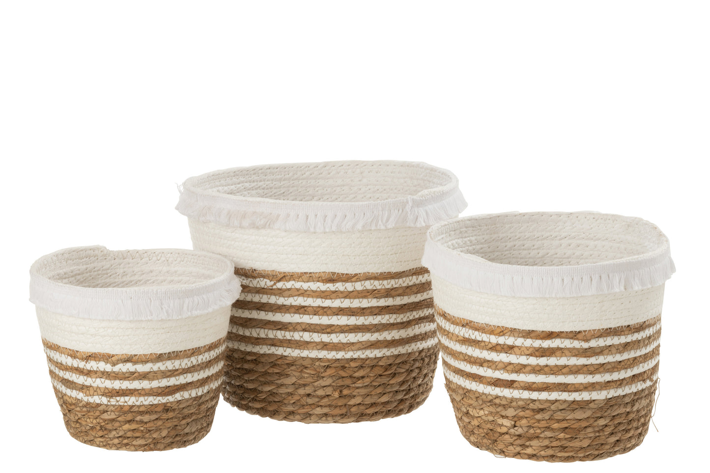 SET OF 3 BASKETS WOVEN GRASS WHITE NATURAL