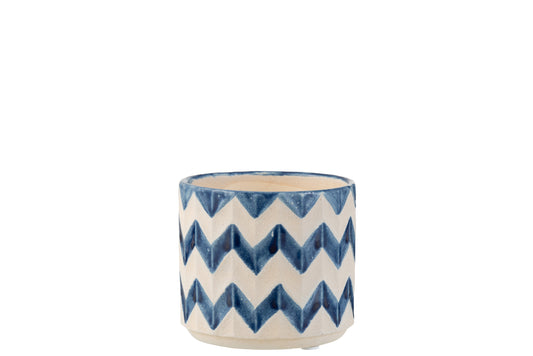 FLOWERPOT ZIGZAG CERAMIC BLUE SMALL