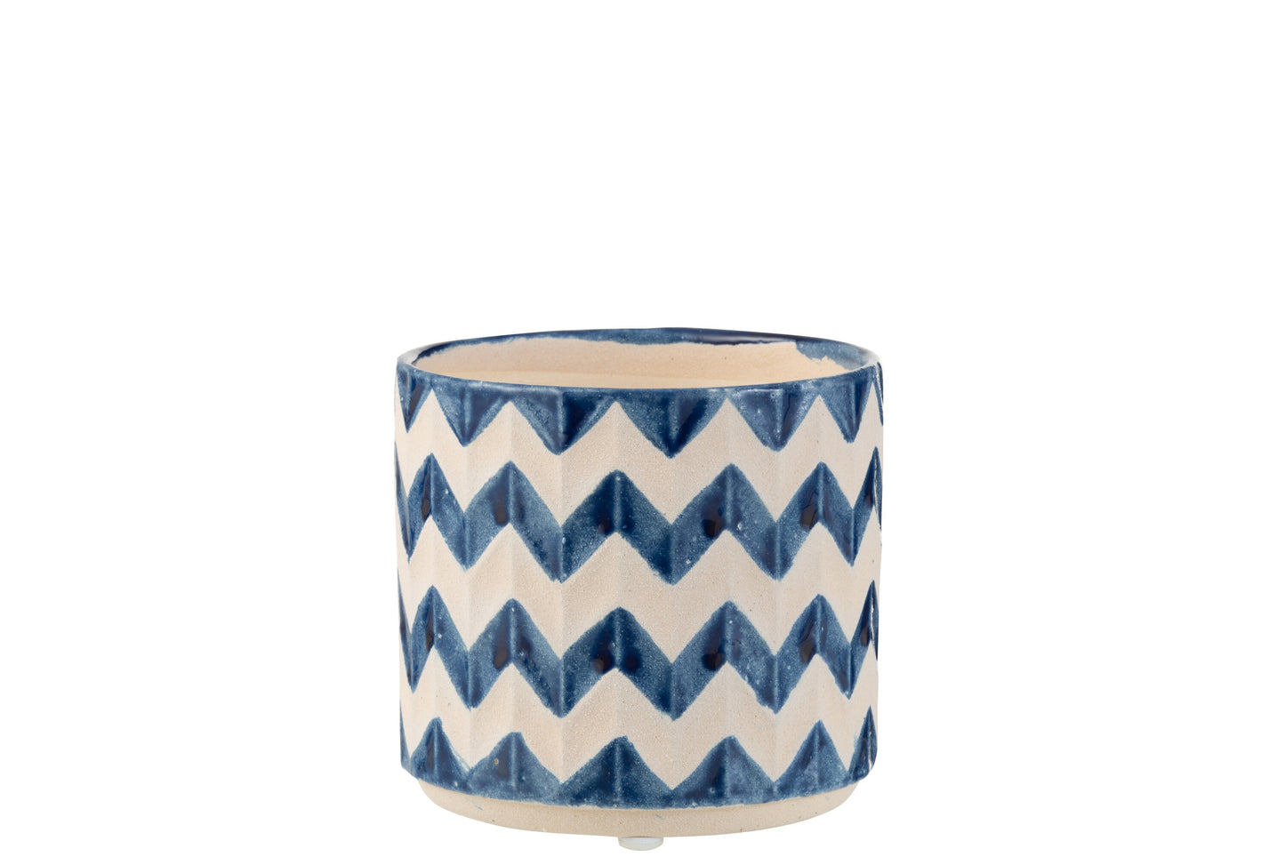 FLOWERPOT ZIGZAG CERAMIC BLUE MEDIUM