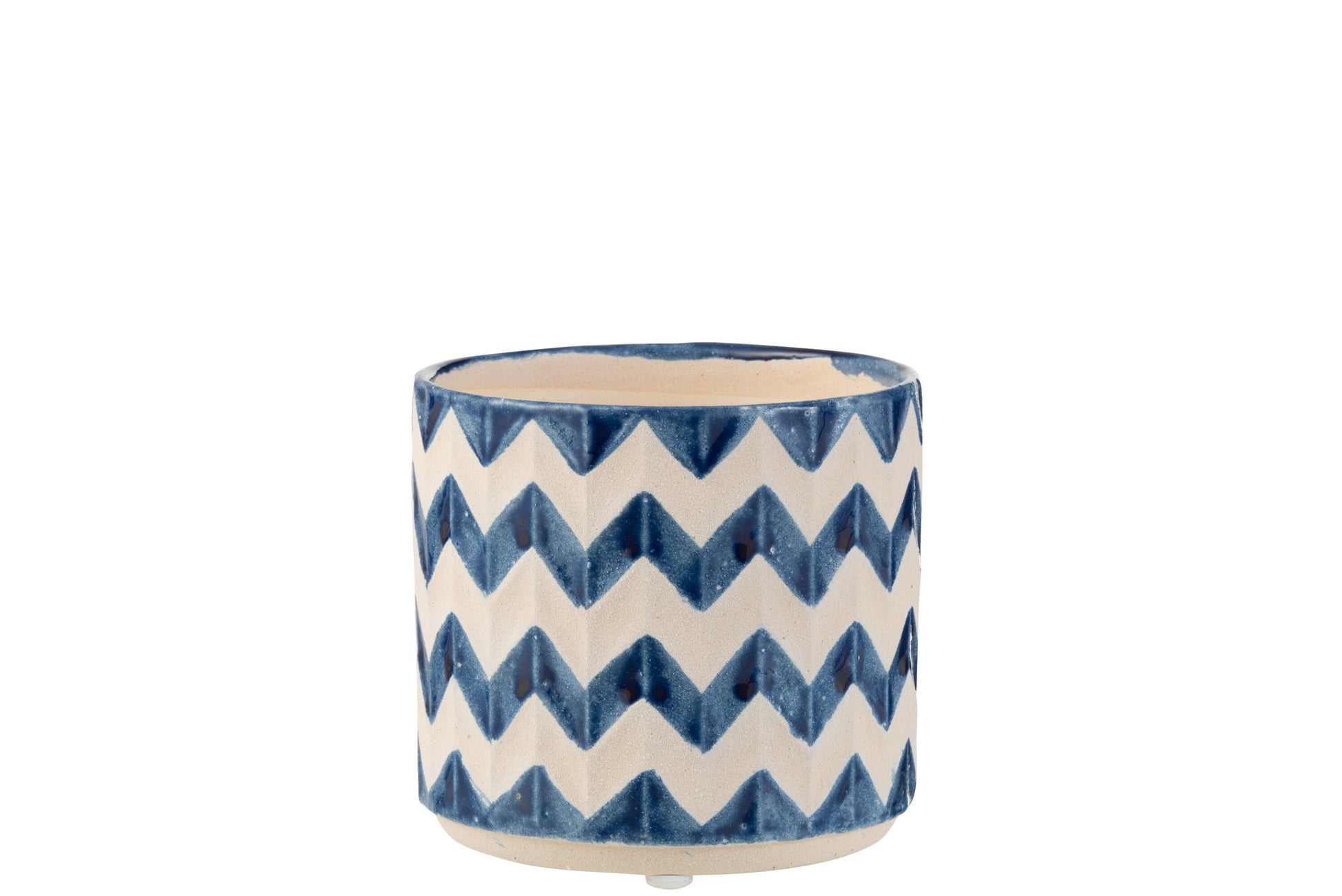 FLOWERPOT ZIGZAG CERAMIC BLUE MEDIUM