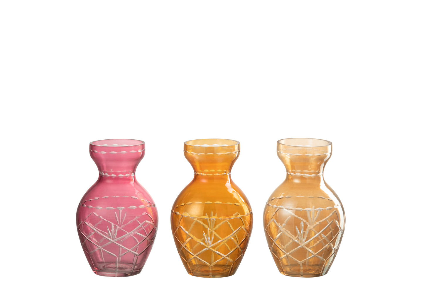 VASE CHECKERED GLASS MIX ASSORTMENT OF 3