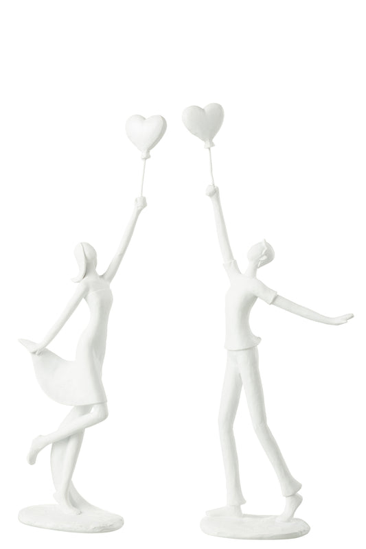 LADY AND MAN HEART BALLOON POLY WHITE ASSORTMENT OF 2