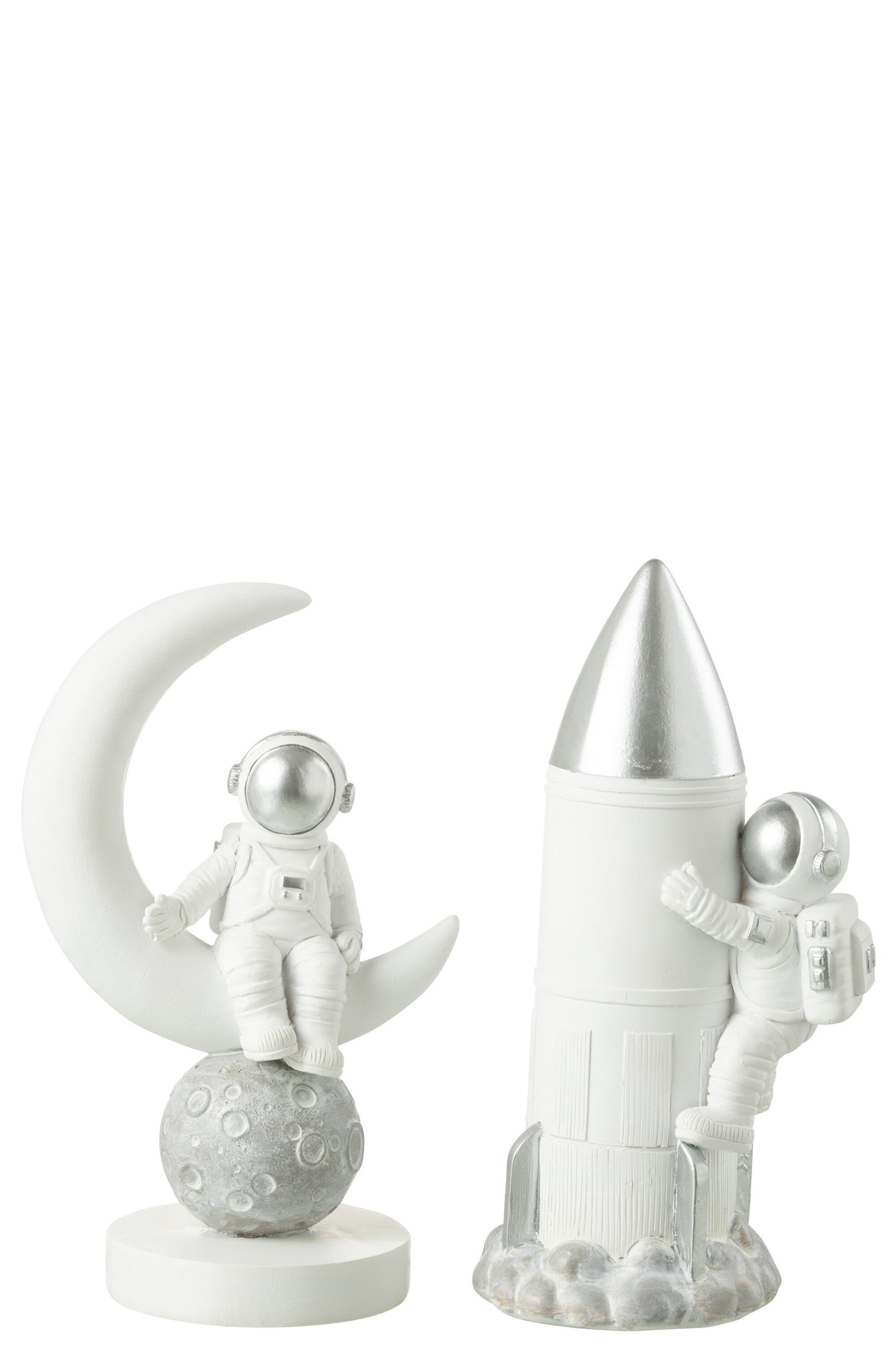 ASTRONAUTS MOON ROCKET POLY WHITE/SILVER ASSORTMENT OF 2