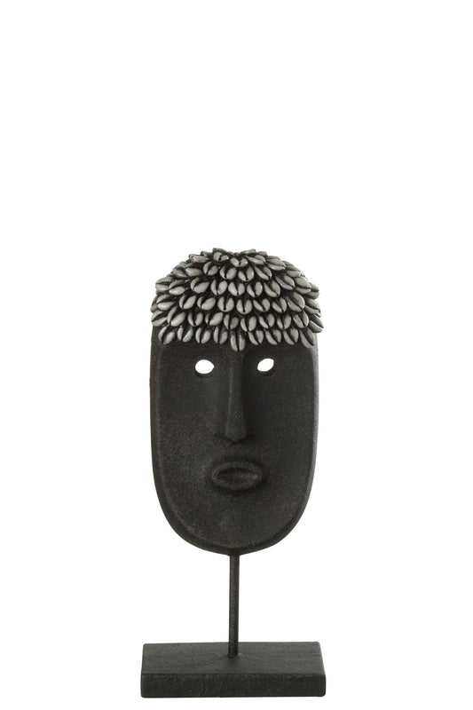FACE STAND ETHNIC STONE/RESIN BLACK SMALL