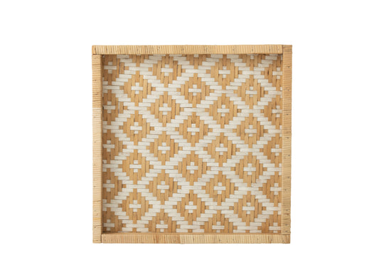 TRAY SQUARE PATTERNS RATTAN NATURAL/WHITE
