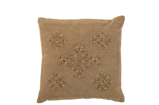 CUSHION EMBROIDERY COTTON BROWN
