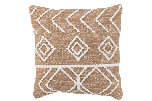 CUSHION ETHNIC COTTON BEIGE/WHITE