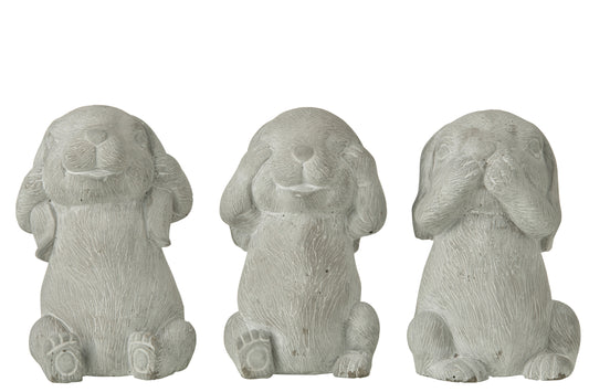 FIGURINE RABBIT CEMENT GREY ASSORTMENT OF 3