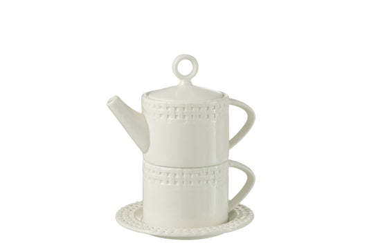 TEA POT AND TEA CUP CERAMIC WHITE