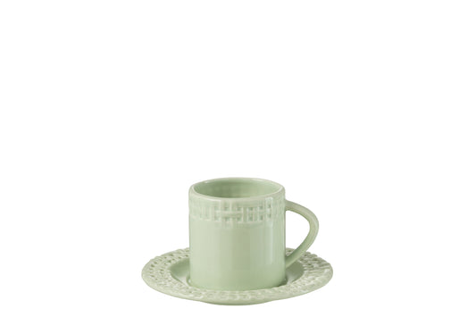 CUP AND SAUCER CERAMIC GREEN