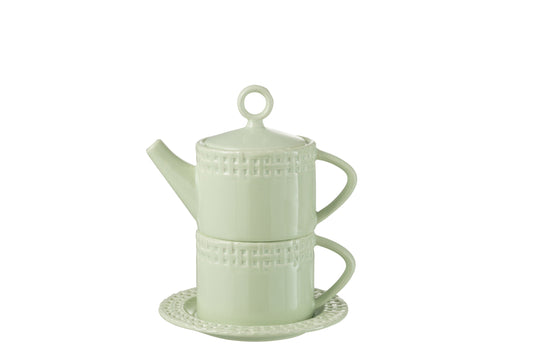 TEA POT AND TEA CUP CERAMIC GREEN