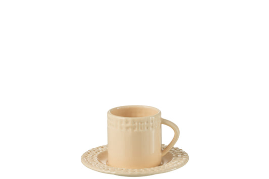 CUP AND SAUCER CERAMIC PEACH