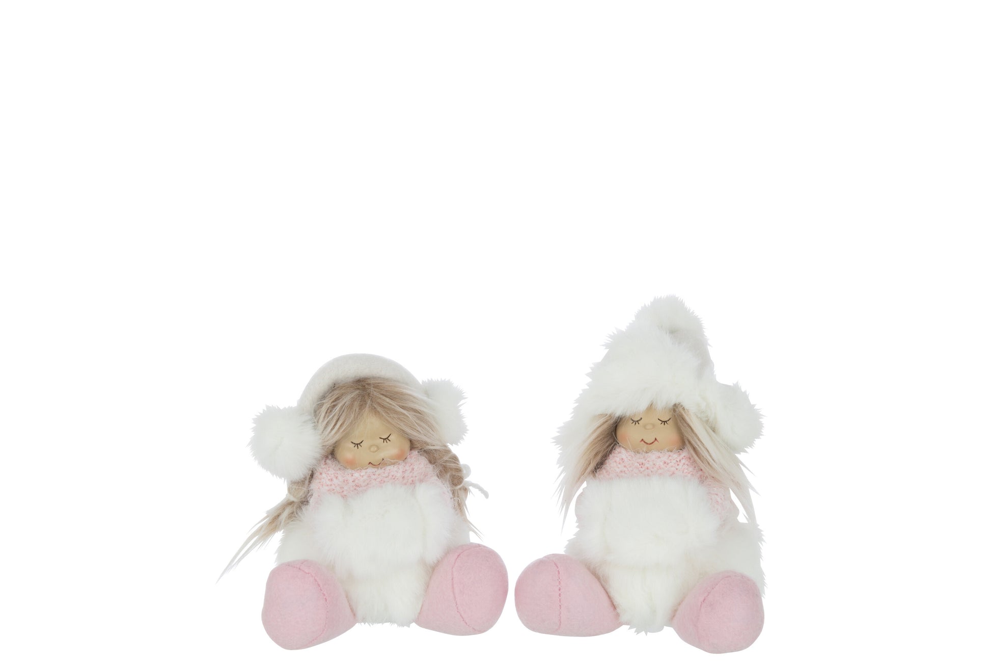 GIRLS SITTING HAT FUR POLYESTER WHITE/PINK ASSORTMENT OF 2