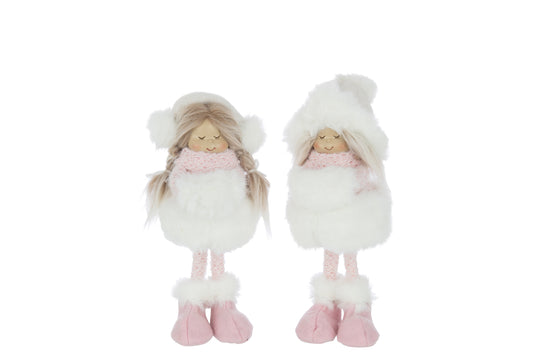 GIRLS STANDING HAT FUR POLYESTER WHITE/PINK SMALL ASSORTMENT OF 2