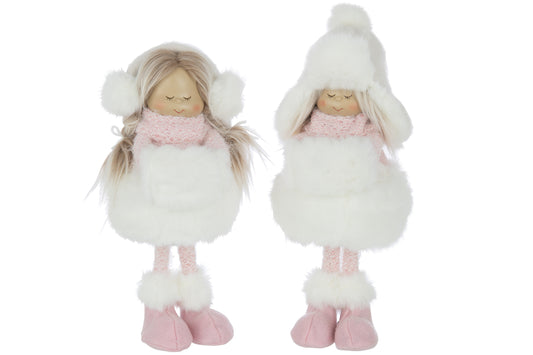 GIRLS STANDING HAT FUR POLYESTER WHITE/PINK LARGE ASSORTMENT OF 2