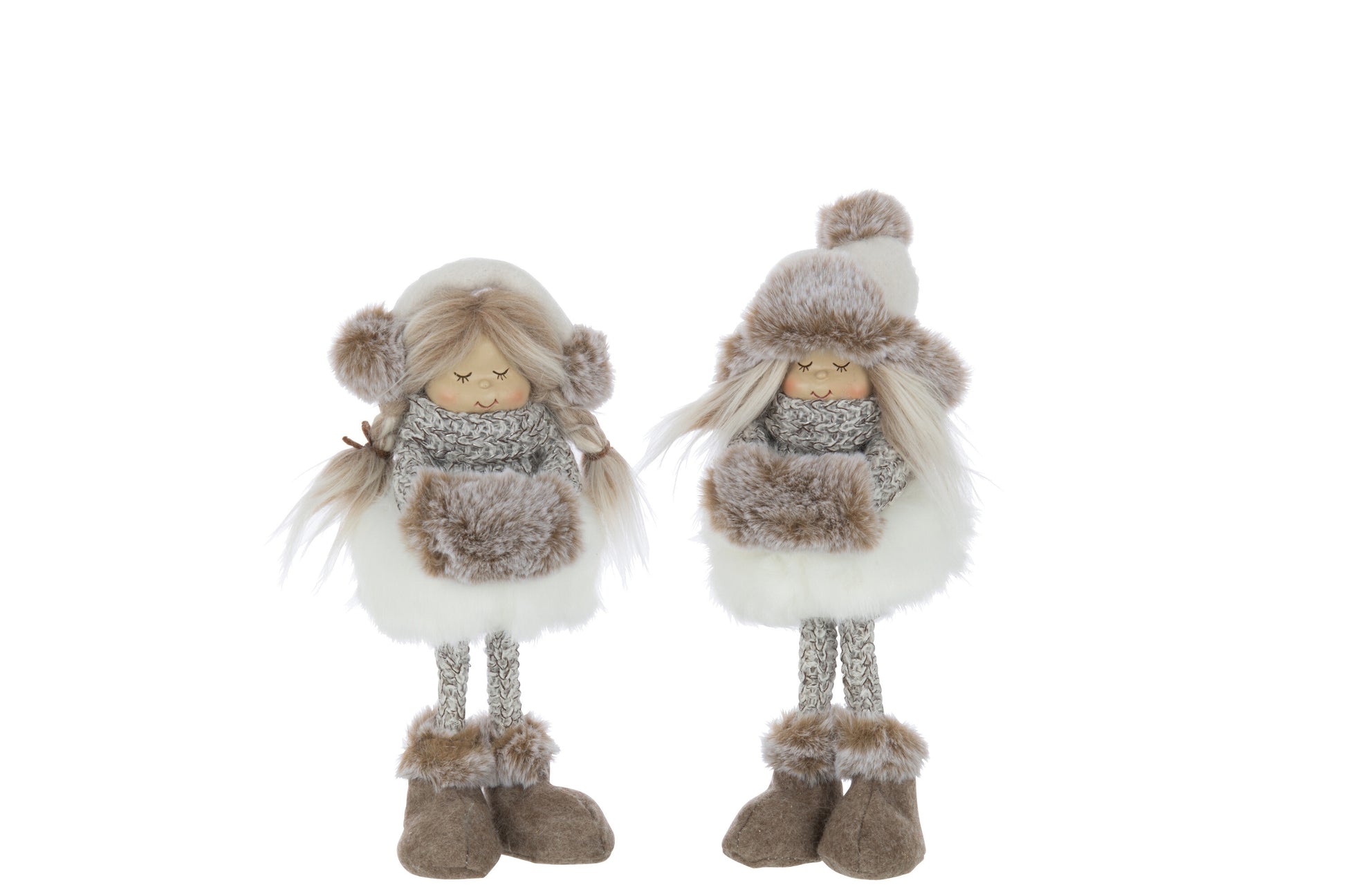 GIRLS STANDING HAT FUR POLYESTER WHITE/BROWN SMALL ASSORTMENT OF 2