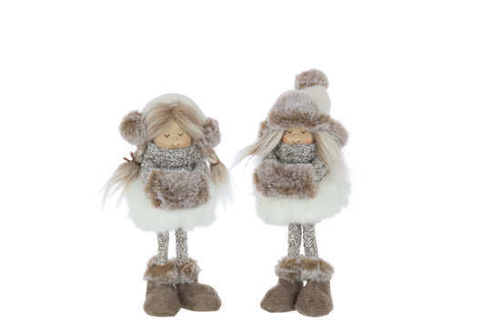 GIRLS STANDING HAT FUR POLYESTER WHITE/BROWN SMALL ASSORTMENT OF 2