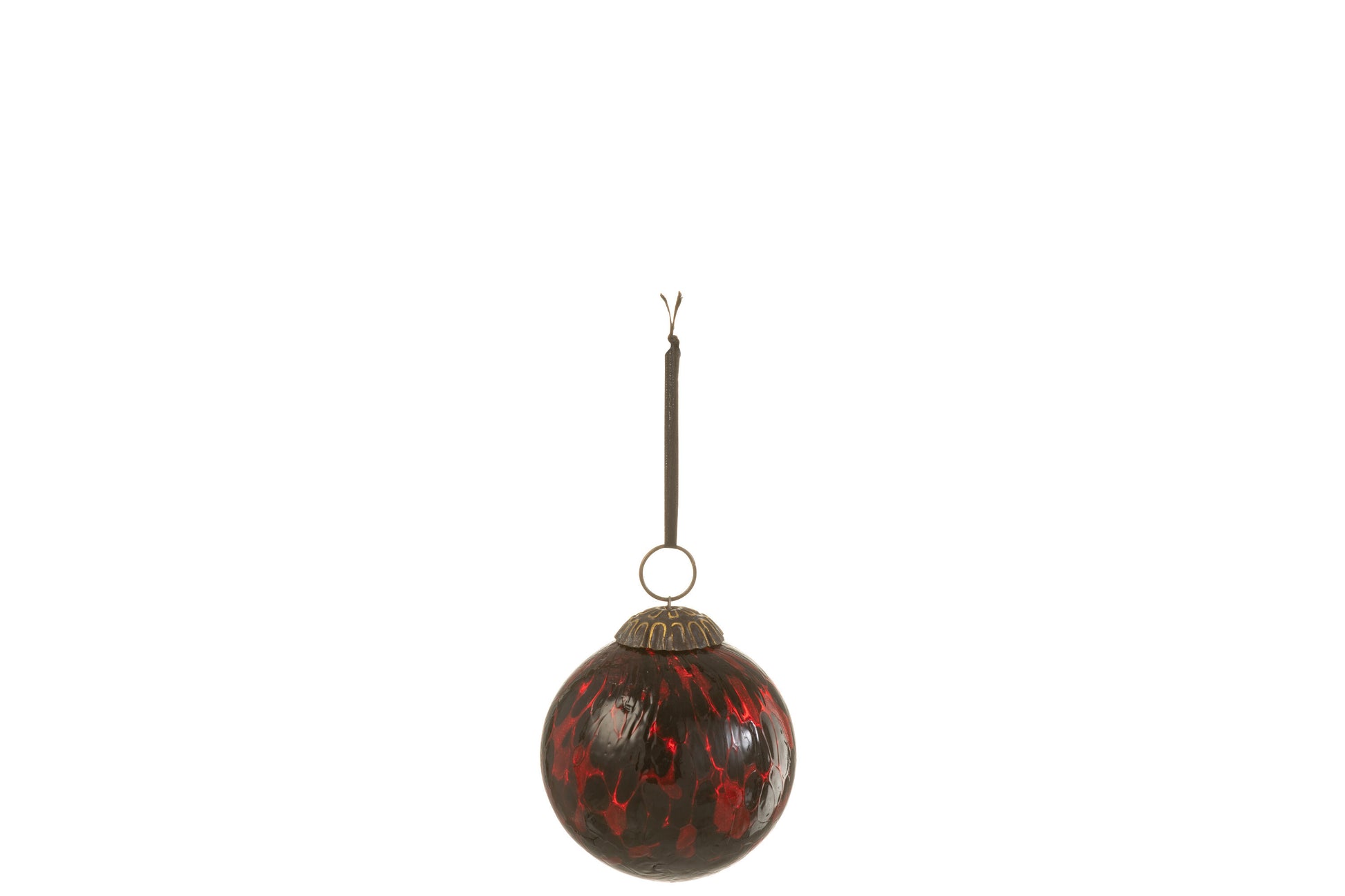 XMAS BAUBLE SPOTTED GLASS RED/BLACK SMALL