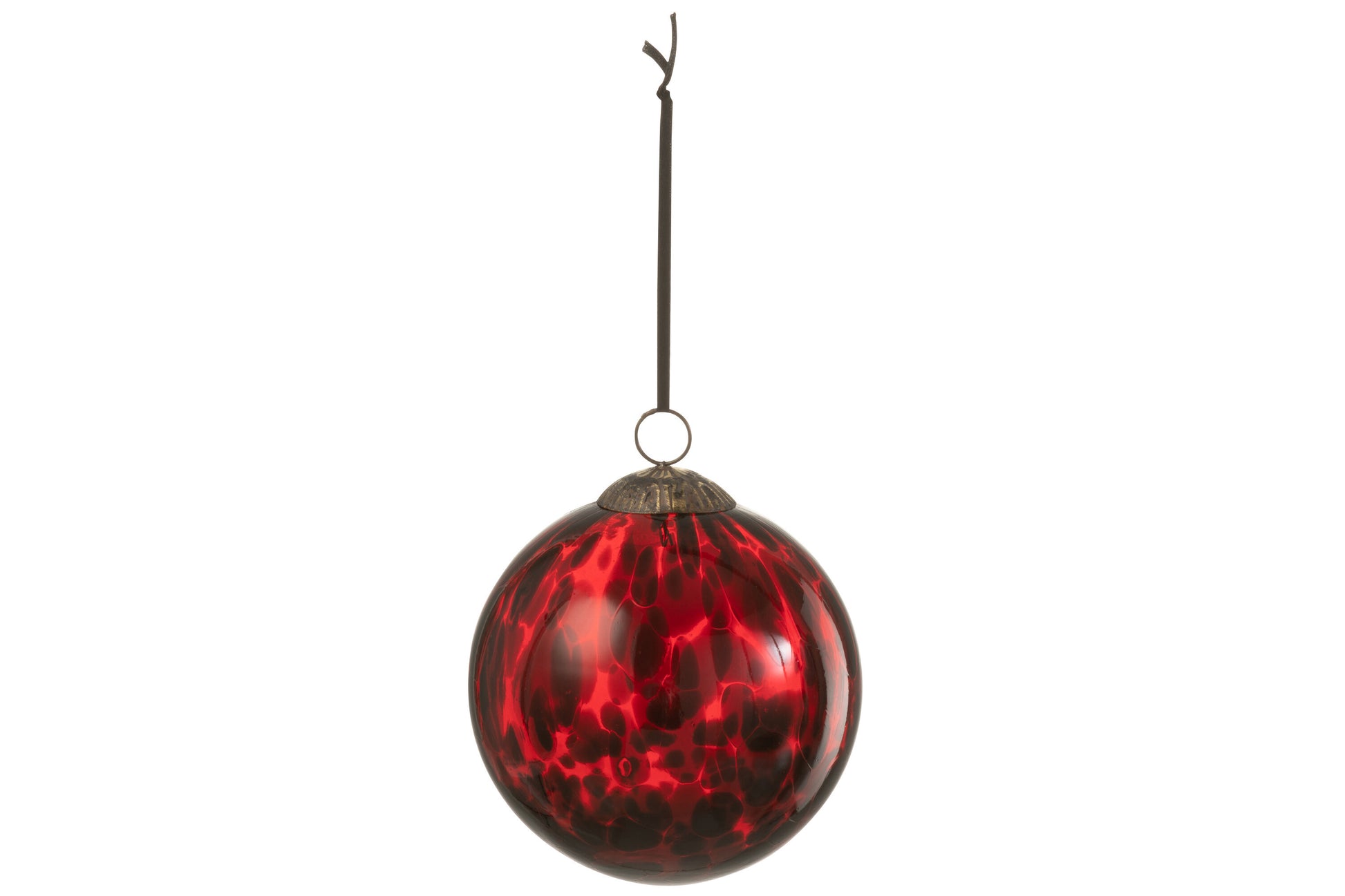 XMAS BAUBLE SPOTTED GLASS RED/BLACK LARGE