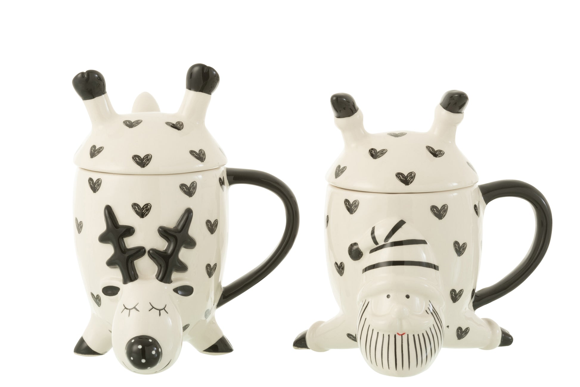 MUG DEER SANTA HEART DOLOMITE WHITE/BLACK ASSORTMENT OF 2