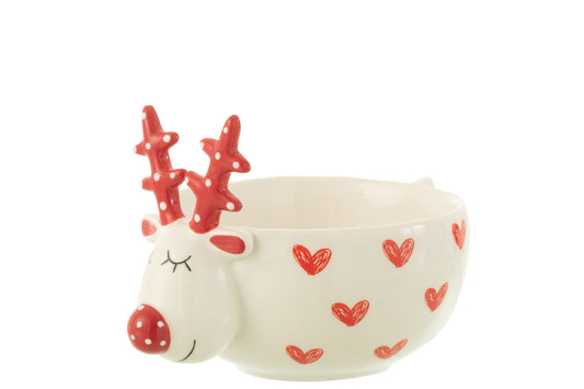 BOWL DEER HEART DOLOMITE WHITE/RED