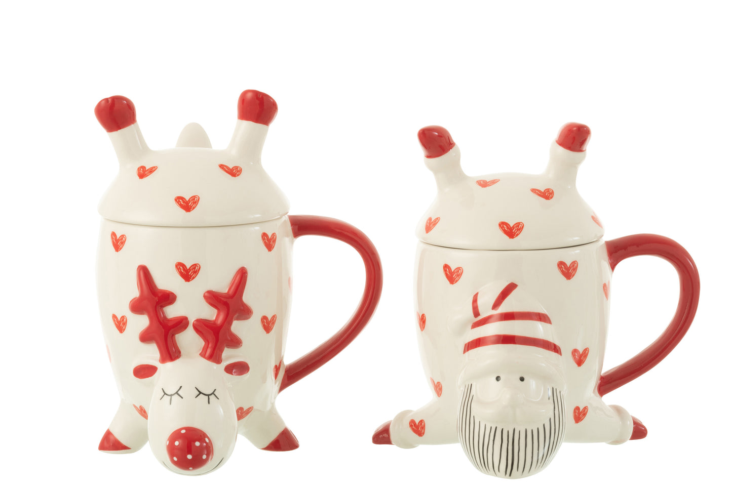 MUG DEER SANTA HEART DOLOMITE WHITE/RED ASSORTMENT OF 2