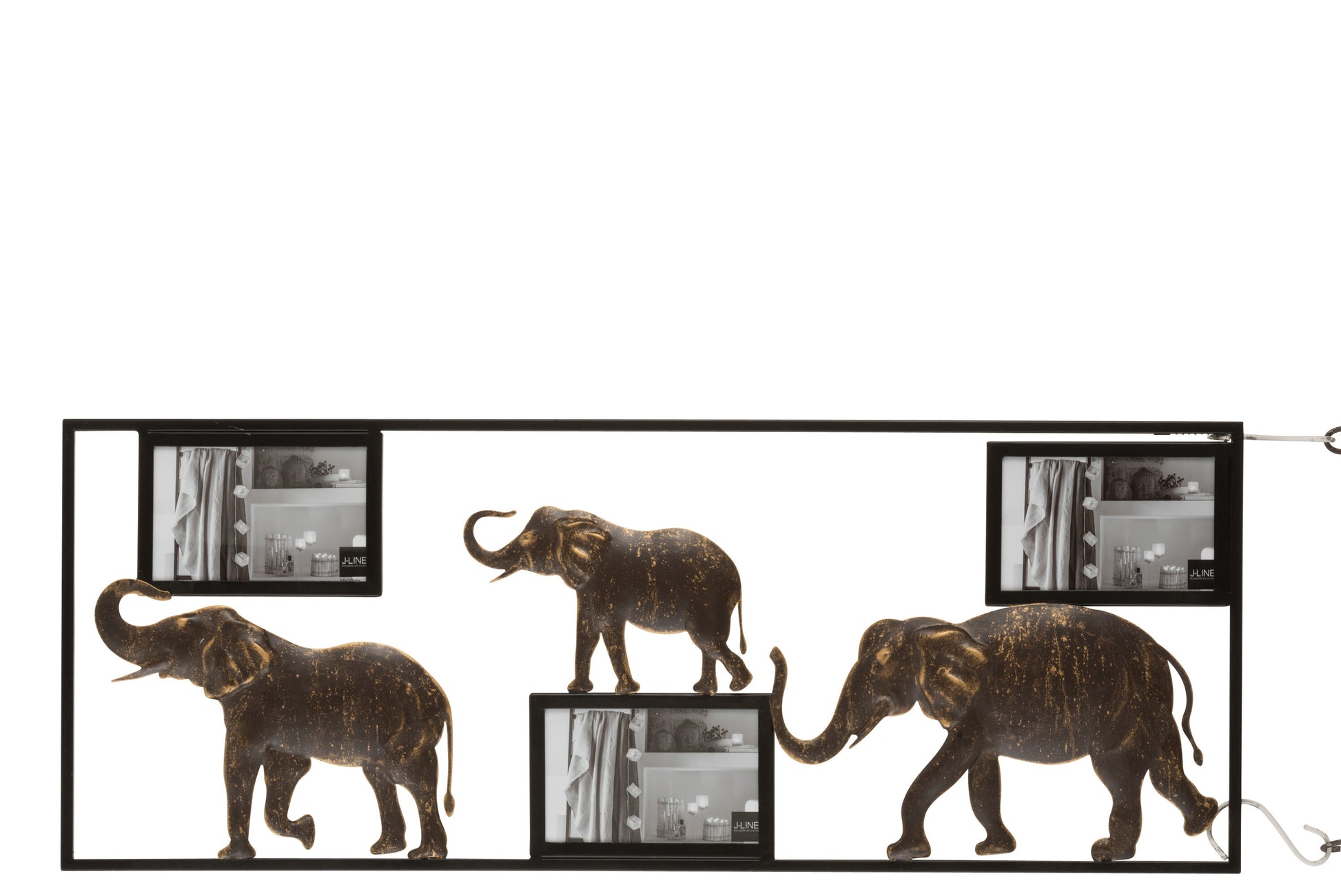 PHOTO FRAME ROW OF ELEPHANTS METAL BROWN