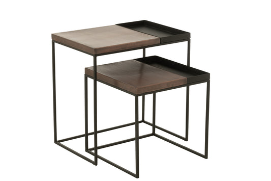 SET OF 2 SIDE TABLE METAL BRONZE/BLACK