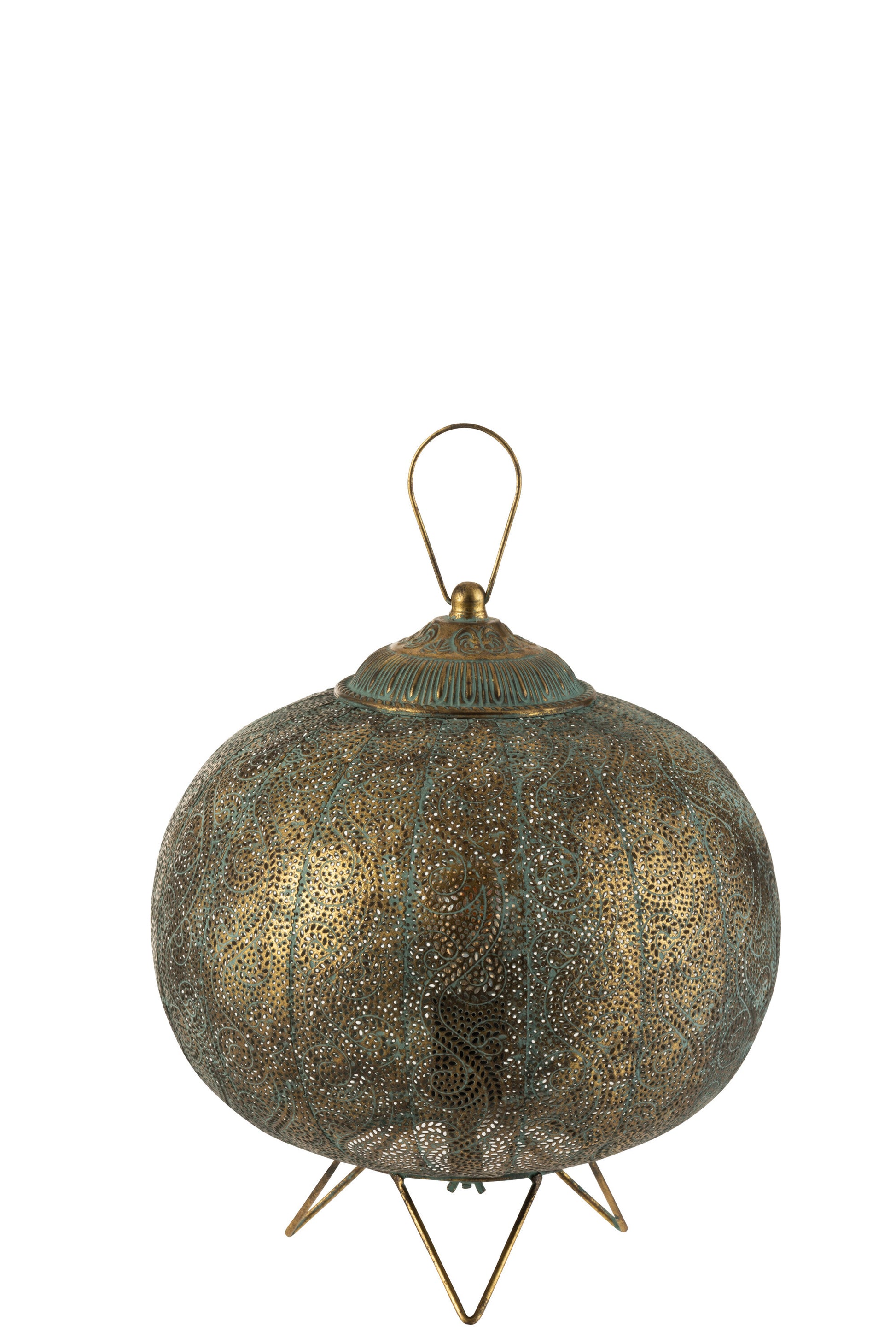 TABLE LAMP ORIENTAL SPHERE ON FEET METAL ANTIQUE GOLD