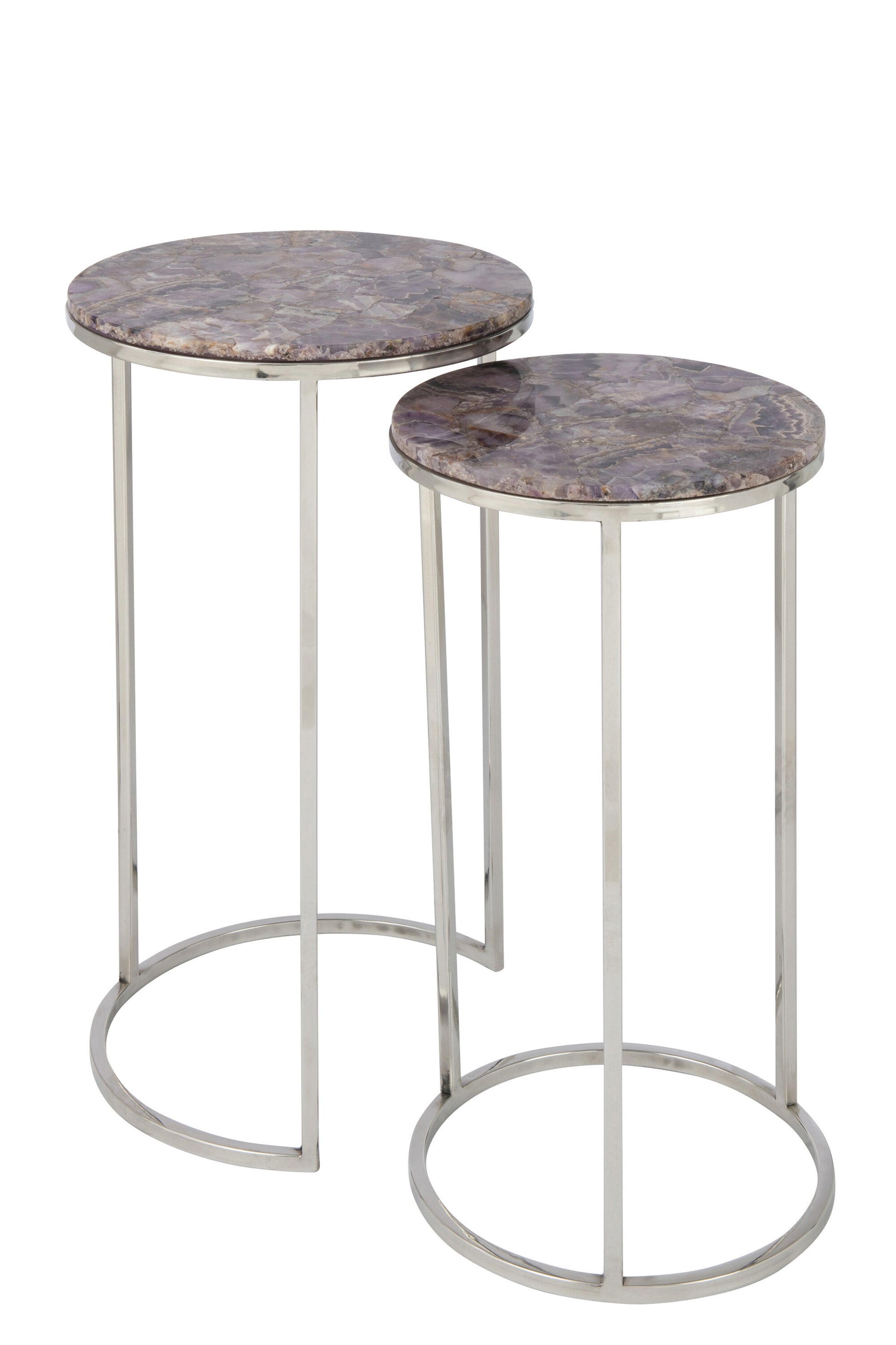 SET OF TWO SIDETABLES AMETHYST STONE/METAL PURPLE/SILVER