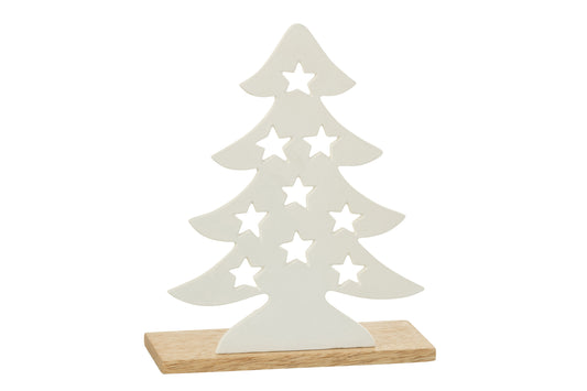 TEALIGHT HOLDER CHRISTMAS TREE ALUMINIUM/WOOD WHITE/NATURAL LARGE