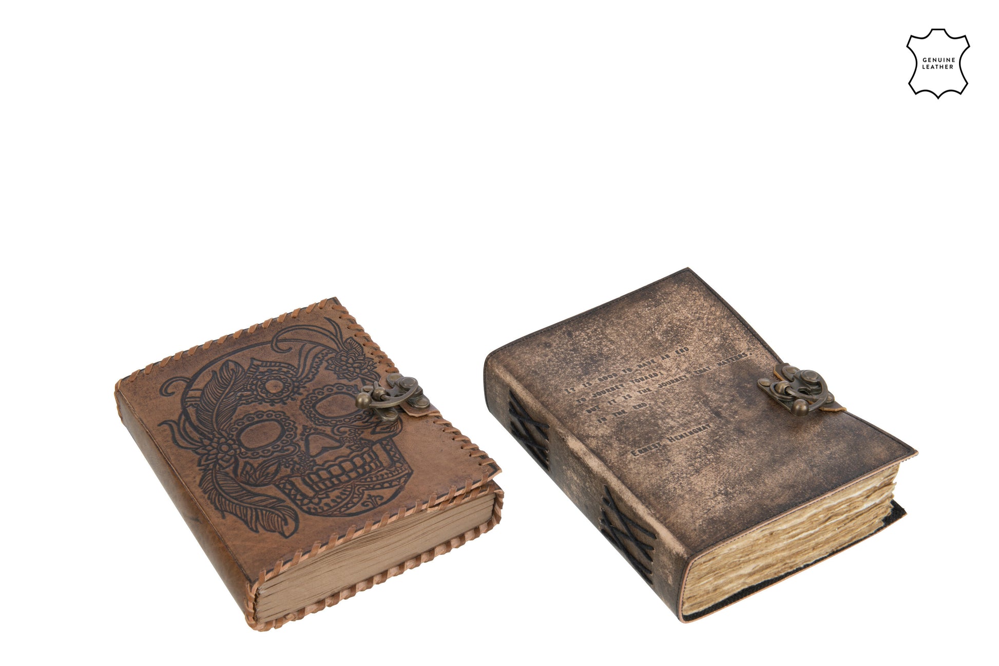 BOOK ENGRAVED LEATHER/PAPER BROWN ASSORTMENT OF 2