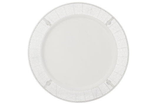 PLATE ANTIQUE METAL/GLASS WHITE