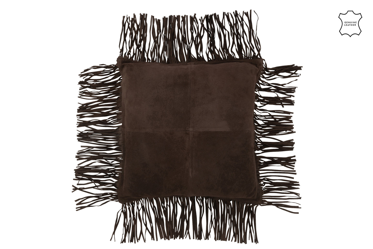 CUSHION FRINGE LEATHER BROWN