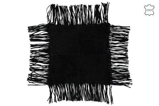 CUSHION FRINGE LEATHER BLACK