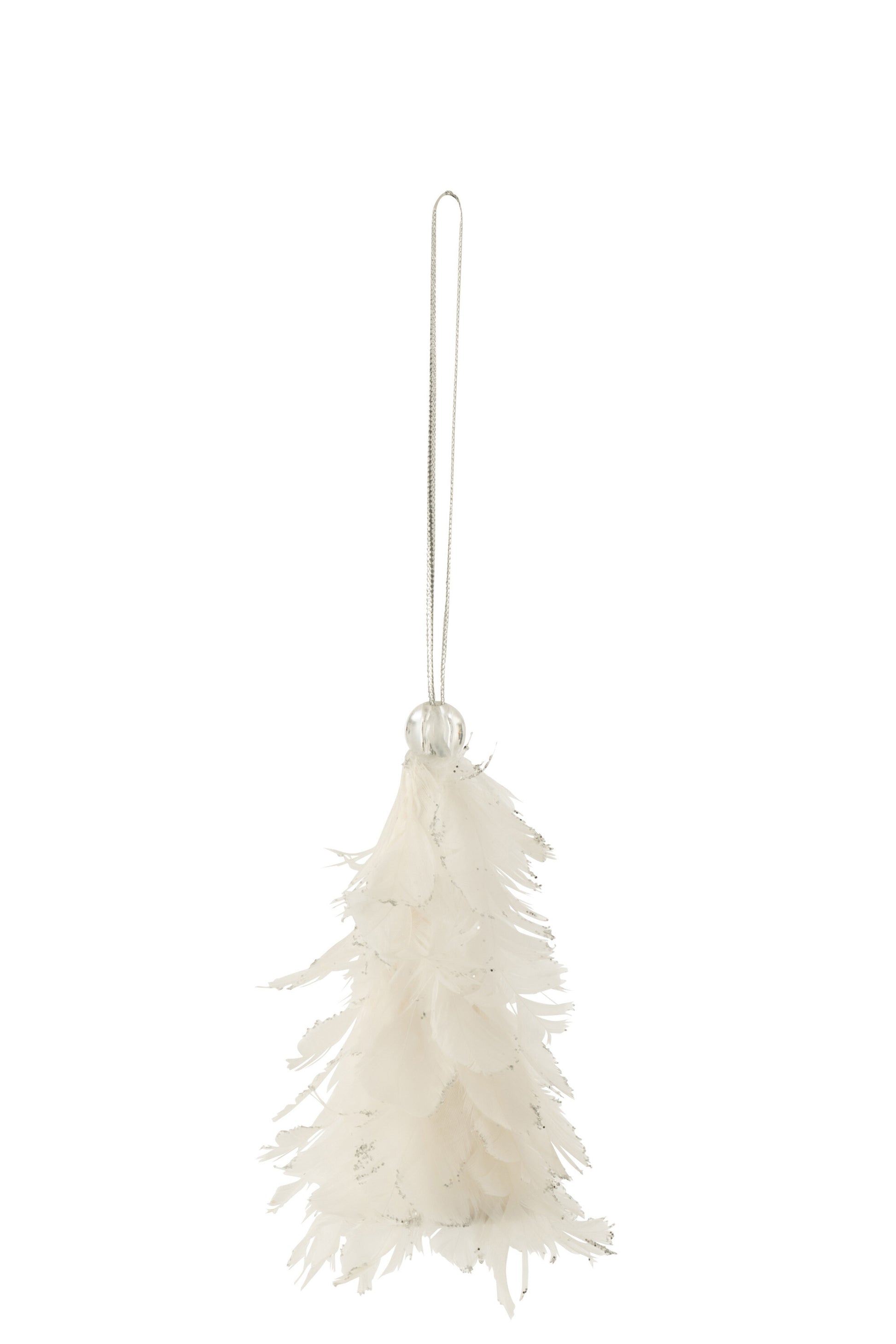 CHRISTMAS TREE HANGER+GLITTERS FEATHERS WHITE