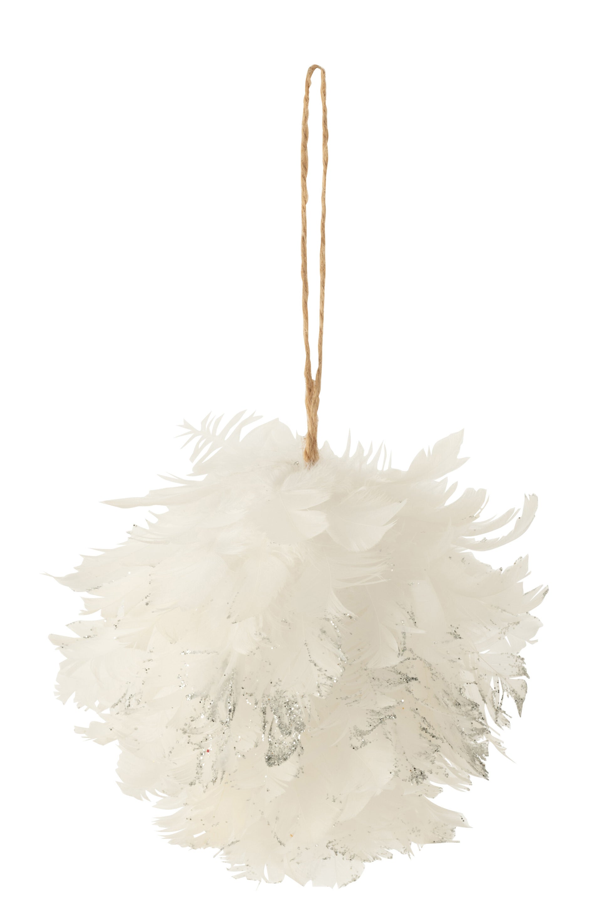 BALL HANGER+GLITTERS FEATHERS WHITE